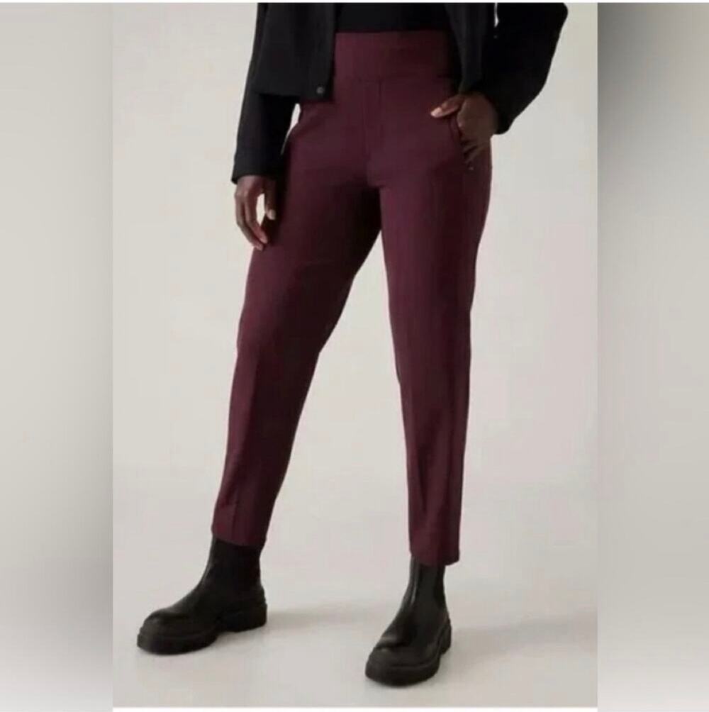 Athleta Pants Womens 12 Spiced Cabernet Endless Satin Stripe Commute Travel Work